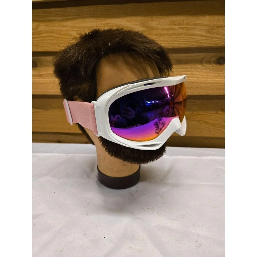 OutdoorMaster Ski Snowboard Goggles White Frame Pink Adjustable Strap Pink Lens